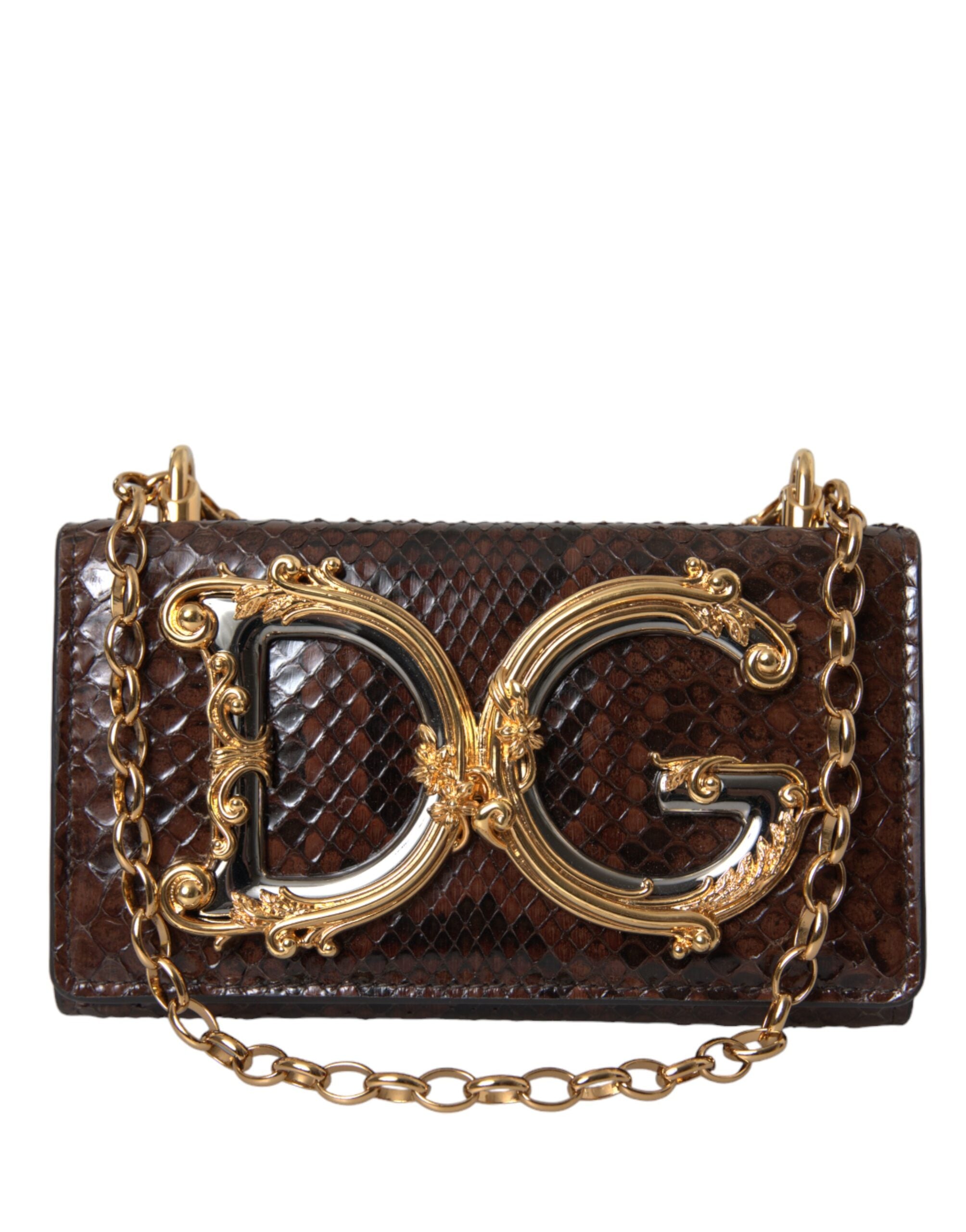 Dolce & Gabbana Brown Python Leather DG Girls Crossbody Phone Bag -  Luxury Cross Body Bag for Women -  Dolce & Gabbana.