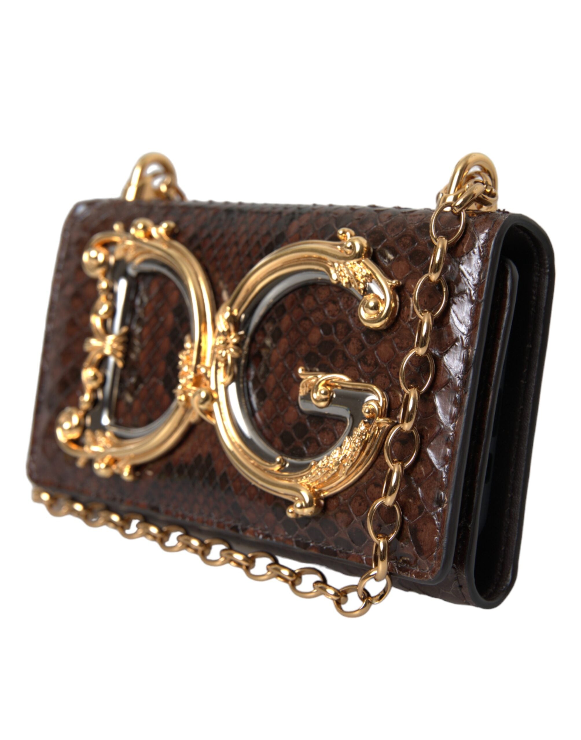 Dolce & Gabbana Brown Python Leather DG Girls Crossbody Phone Bag -  Luxury Cross Body Bag for Women -  Dolce & Gabbana. Dolce & Gabbana Brown Python Leather DG Girls Crossbody Phone Bag -  Luxury Cross Body Bag for Women -  Dolce & Gabbana.