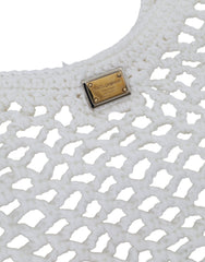 Dolce & Gabbana White Green Knitted Cotton Logo Shopping Tote Bag - Luxury Shopper Bag for Women - Dolce & Gabbana.