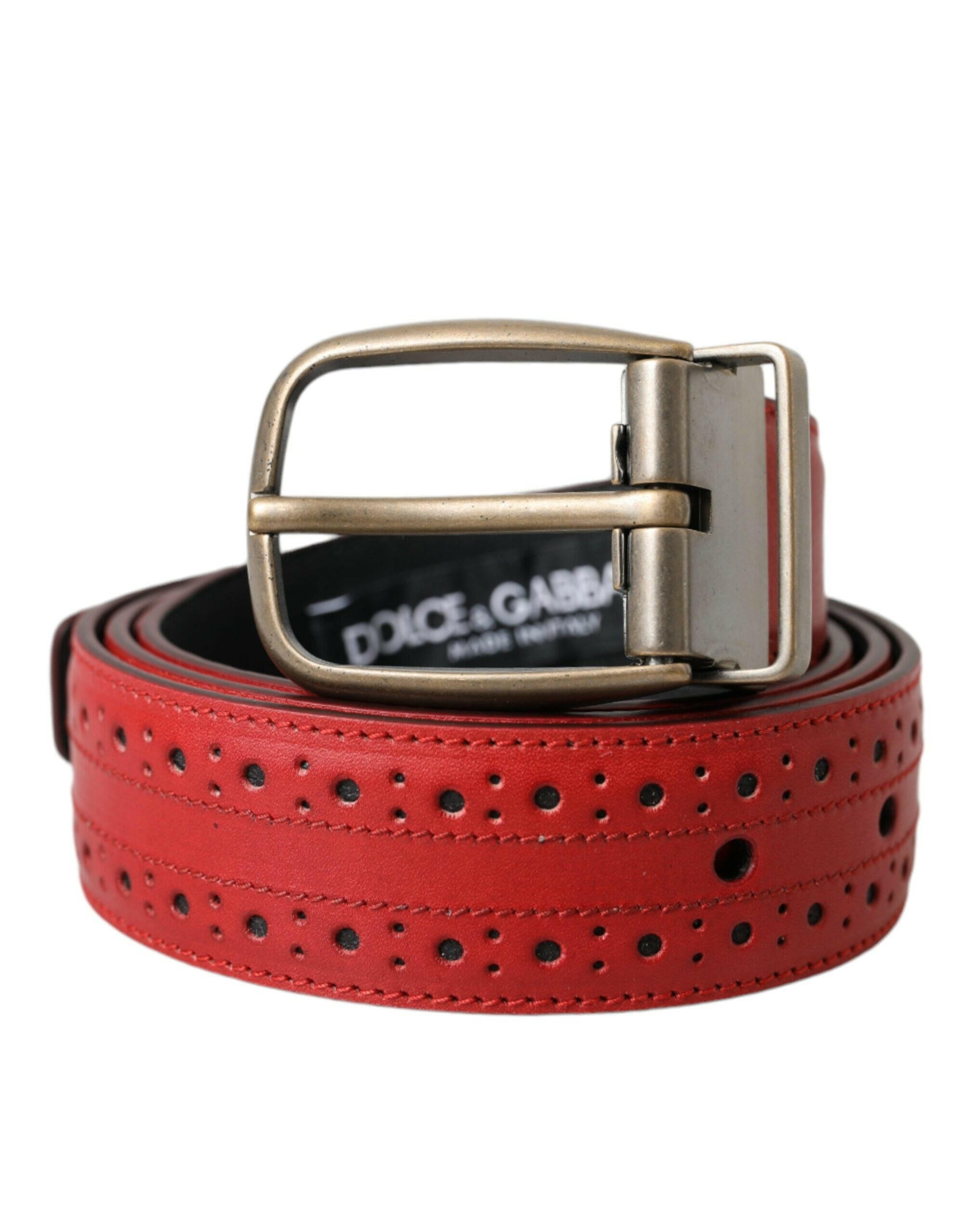 Dolce & Gabbana Red Perforated Leather Metal Buckle Belt Men -   -  Dolce & Gabbana.