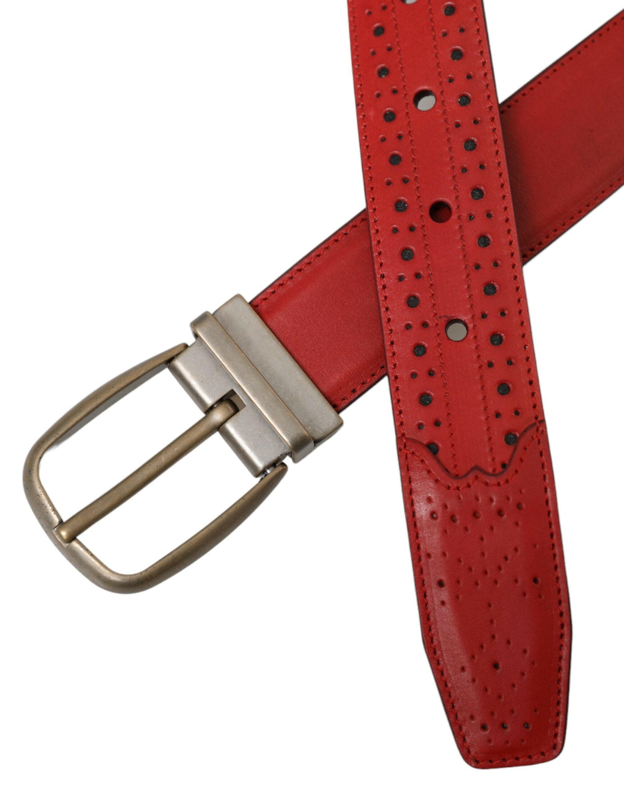 Dolce & Gabbana Red Perforated Leather Metal Buckle Belt Men -   -  Dolce & Gabbana. Dolce & Gabbana Red Perforated Leather Metal Buckle Belt Men -   -  Dolce & Gabbana.