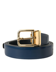 Dolce & Gabbana Blue Calf Leather Gold Metal Buckle Belt Men -   -  Dolce & Gabbana.