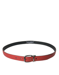 Dolce & Gabbana Red Leather Silver Metal Buckle Belt Men -   -  Dolce & Gabbana.