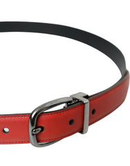 Dolce & Gabbana Red Leather Silver Metal Buckle Belt Men -   -  Dolce & Gabbana.