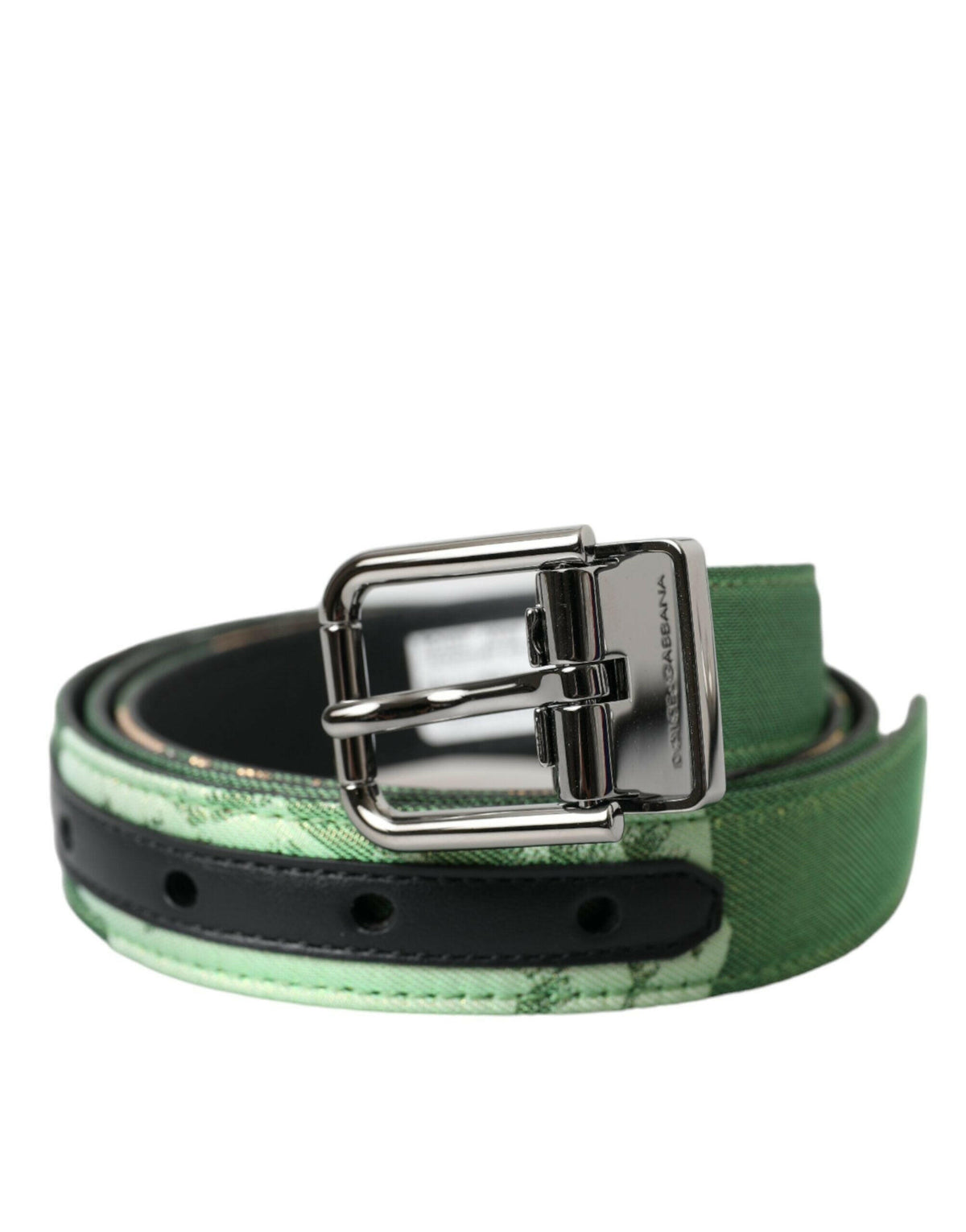Dolce & Gabbana Green Leather Jacquard Silver Metal Buckle Belt -   -  Dolce & Gabbana.
