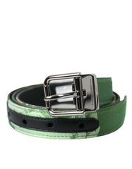 Dolce & Gabbana Green Leather Jacquard Silver Metal Buckle Belt -   -  Dolce & Gabbana.