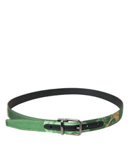 Dolce & Gabbana Green Leather Jacquard Silver Metal Buckle Belt -   -  Dolce & Gabbana.