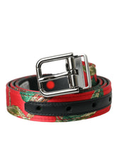 Dolce & Gabbana Red Leather Jacquard Silver Metal Buckle Belt -   -  Dolce & Gabbana.