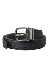 Dolce & Gabbana Black Glittered Leather Silver Buckle Belt -   -  Dolce & Gabbana.