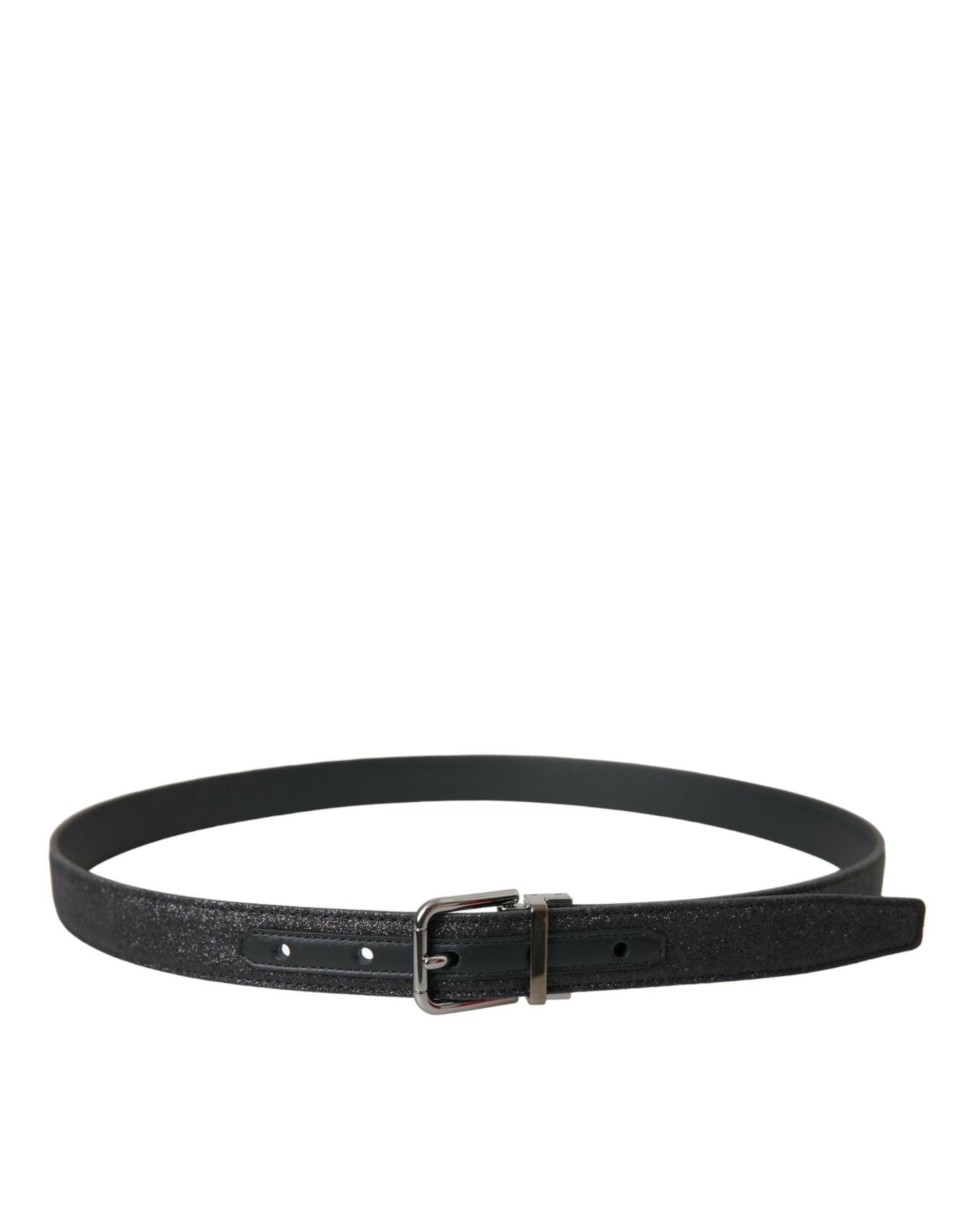 Dolce & Gabbana Black Glittered Leather Silver Buckle Belt -   -  Dolce & Gabbana. Dolce & Gabbana Black Glittered Leather Silver Buckle Belt -   -  Dolce & Gabbana.
