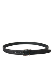 Dolce & Gabbana Black Glittered Leather Silver Buckle Belt -   -  Dolce & Gabbana.