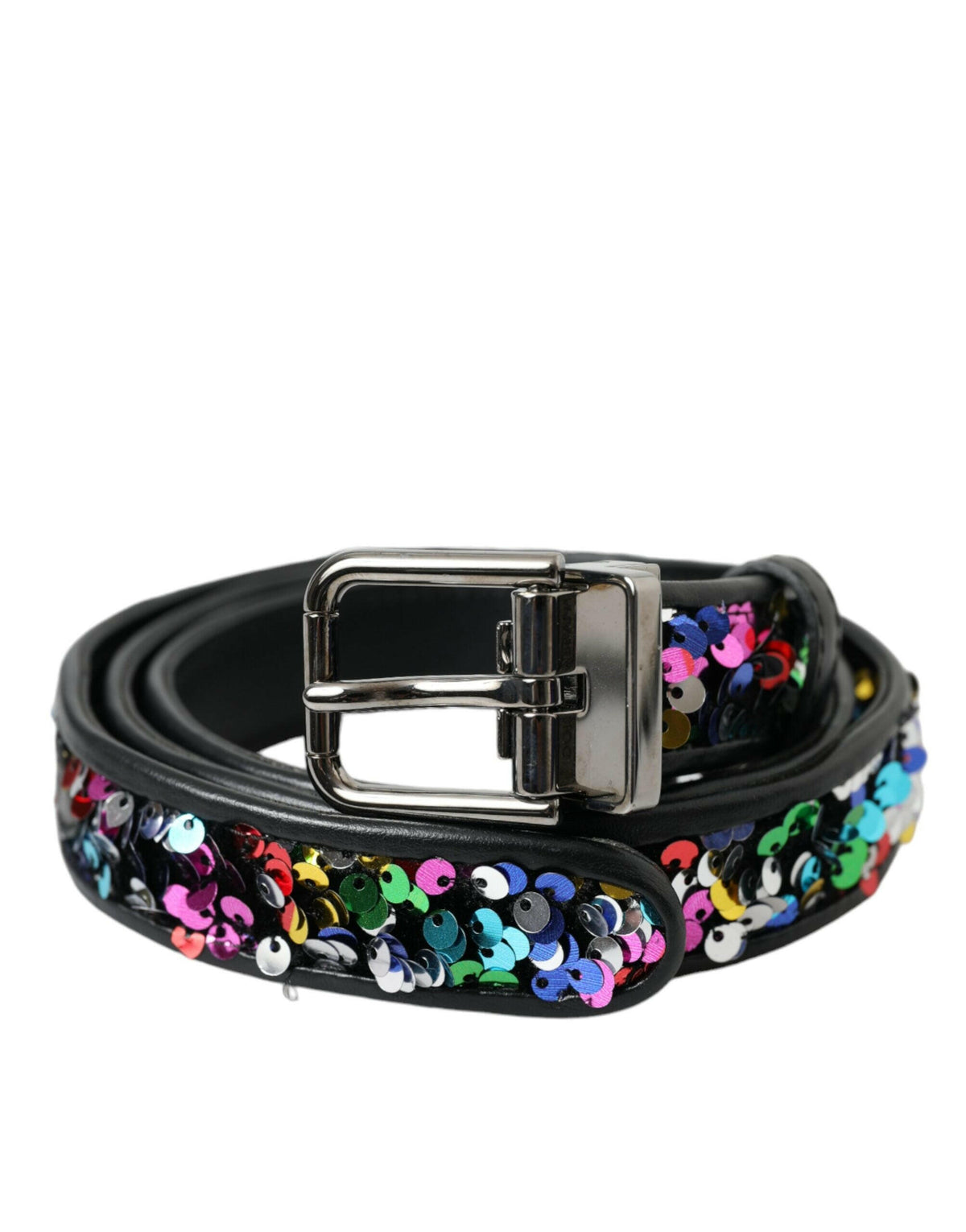 Dolce & Gabbana Black Sequined Silver Metal Buckle Women Belt -   -  Dolce & Gabbana.