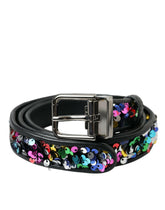 Dolce & Gabbana Black Sequined Silver Metal Buckle Women Belt -   -  Dolce & Gabbana.
