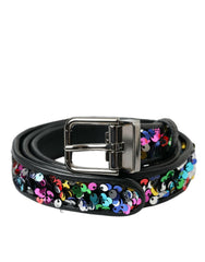 Dolce & Gabbana Black Sequined Silver Metal Buckle Women Belt -   -  Dolce & Gabbana.