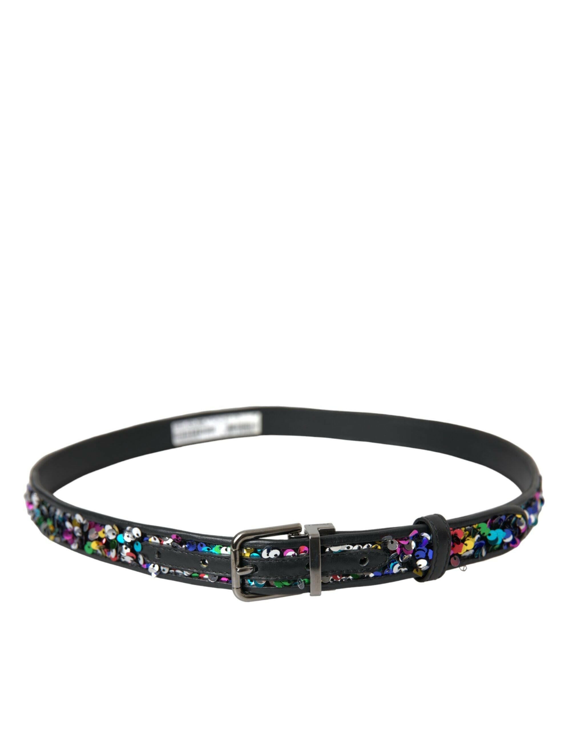 Dolce & Gabbana Black Sequined Silver Metal Buckle Women Belt -   -  Dolce & Gabbana. Dolce & Gabbana Black Sequined Silver Metal Buckle Women Belt -   -  Dolce & Gabbana.