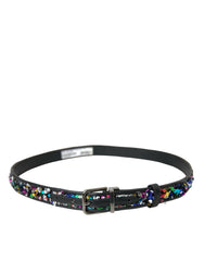 Dolce & Gabbana Black Sequined Silver Metal Buckle Women Belt -   -  Dolce & Gabbana.