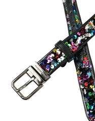 Dolce & Gabbana Black Sequined Silver Metal Buckle Women Belt -   -  Dolce & Gabbana.
