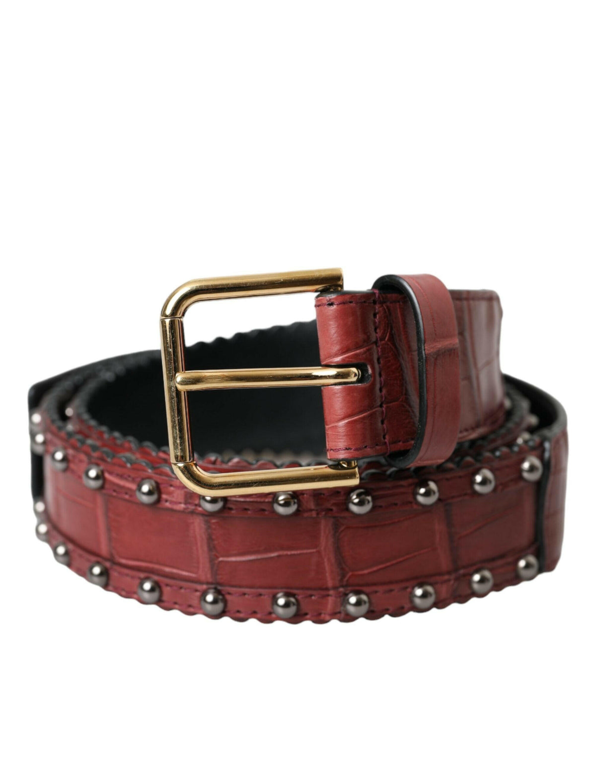 Dolce & Gabbana Brown Alligator Leather Studded Metal Buckle Belt -   -  Dolce & Gabbana.