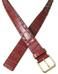 Dolce & Gabbana Brown Alligator Leather Studded Metal Buckle Belt -   -  Dolce & Gabbana.
