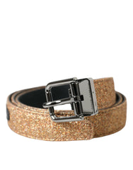 Dolce & Gabbana Gold Glitter Leather Silver Metal Buckle Belt -   -  Dolce & Gabbana.