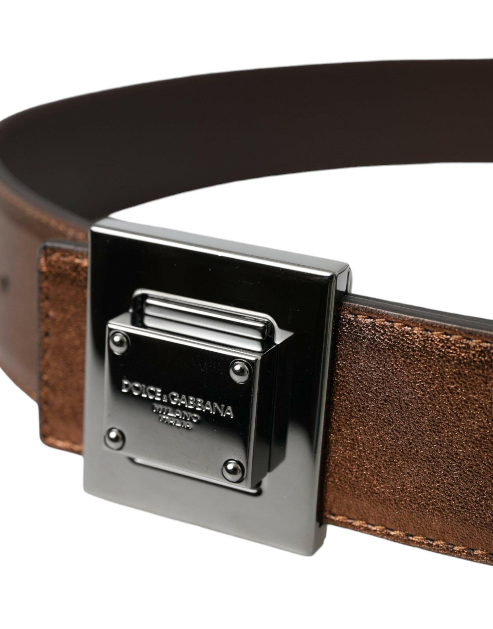Dolce & Gabbana Metallic Bronze Leather Square Metal Buckle Belt -   -  Dolce & Gabbana. Dolce & Gabbana Metallic Bronze Leather Square Metal Buckle Belt -   -  Dolce & Gabbana.