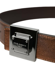 Dolce & Gabbana Metallic Bronze Leather Square Metal Buckle Belt -   -  Dolce & Gabbana.