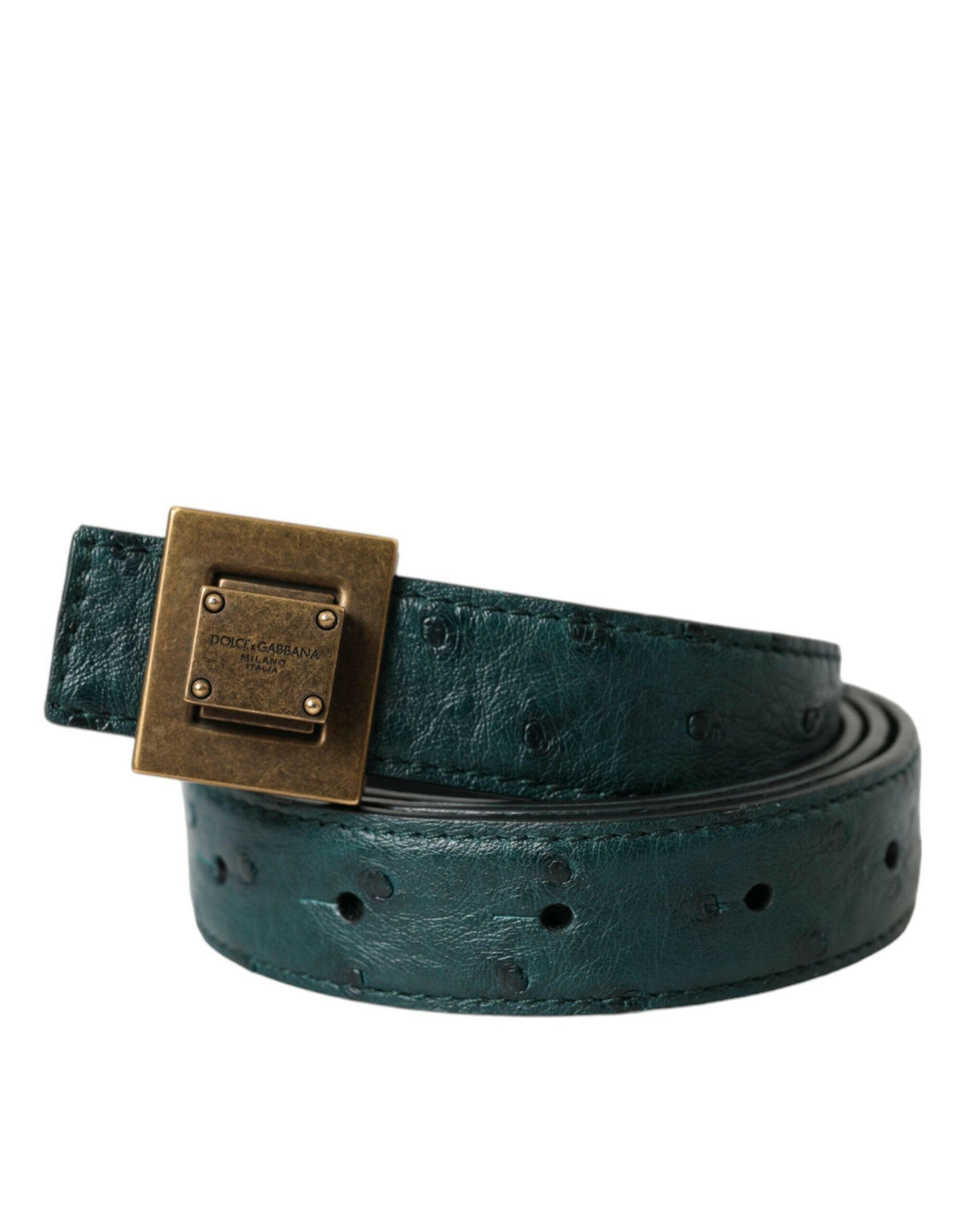 Dolce & Gabbana Dark Green Leather Square Metal Buckle Belt -   -  Dolce & Gabbana.