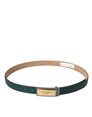 Dolce & Gabbana Green Leather Gold Logo Engraved Buckle Belt -   -  Dolce & Gabbana.