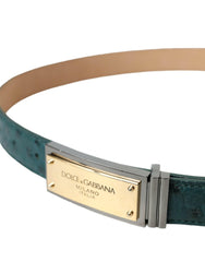 Dolce & Gabbana Green Leather Gold Logo Engraved Buckle Belt -   -  Dolce & Gabbana.
