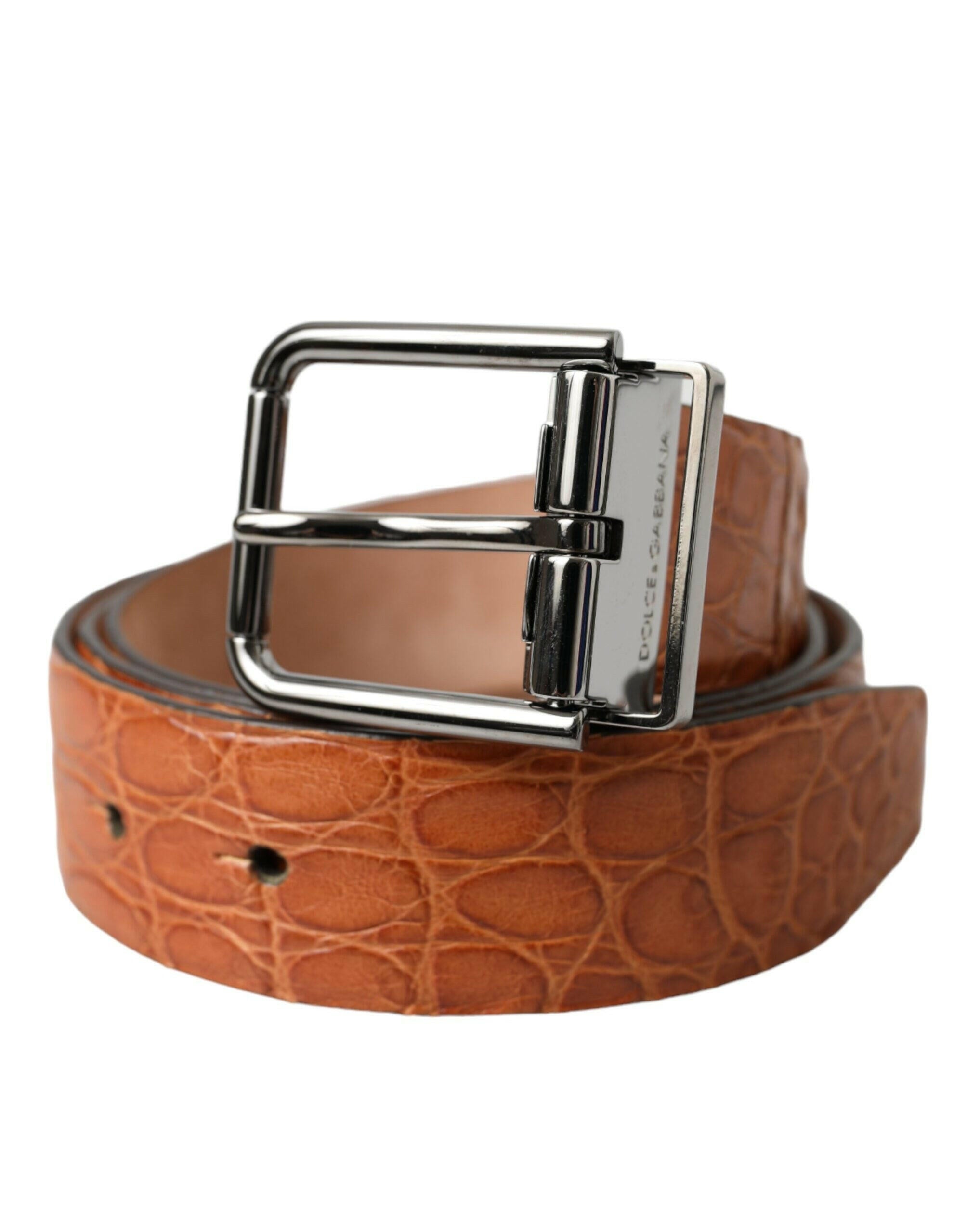 Dolce & Gabbana Brown Exotic Leather Silver Metal Buckle Belt -   -  Dolce & Gabbana. Dolce & Gabbana Brown Exotic Leather Silver Metal Buckle Belt -   -  Dolce & Gabbana.