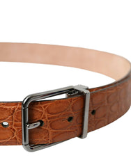 Dolce & Gabbana Brown Exotic Leather Silver Metal Buckle Belt -   -  Dolce & Gabbana.