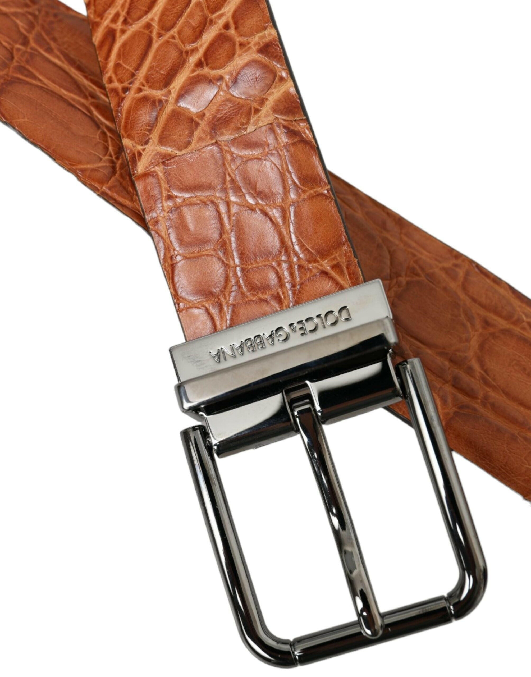 Dolce & Gabbana Brown Exotic Leather Silver Metal Buckle Belt -   -  Dolce & Gabbana. Dolce & Gabbana Brown Exotic Leather Silver Metal Buckle Belt -   -  Dolce & Gabbana.