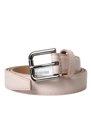 Dolce & Gabbana Light Pink Leather Silver Metal Buckle Belt -   -  Dolce & Gabbana.