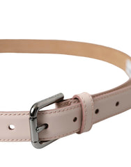 Dolce & Gabbana Light Pink Leather Silver Metal Buckle Belt -   -  Dolce & Gabbana.