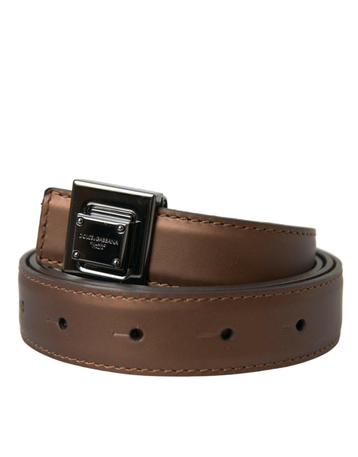 Dolce & Gabbana Bronze Leather Square Metal Buckle Belt -   -  Dolce & Gabbana.