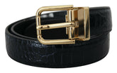 Dolce & Gabbana Black Exotic Leather Gold Metal Buckle Belt -   -  Dolce & Gabbana.
