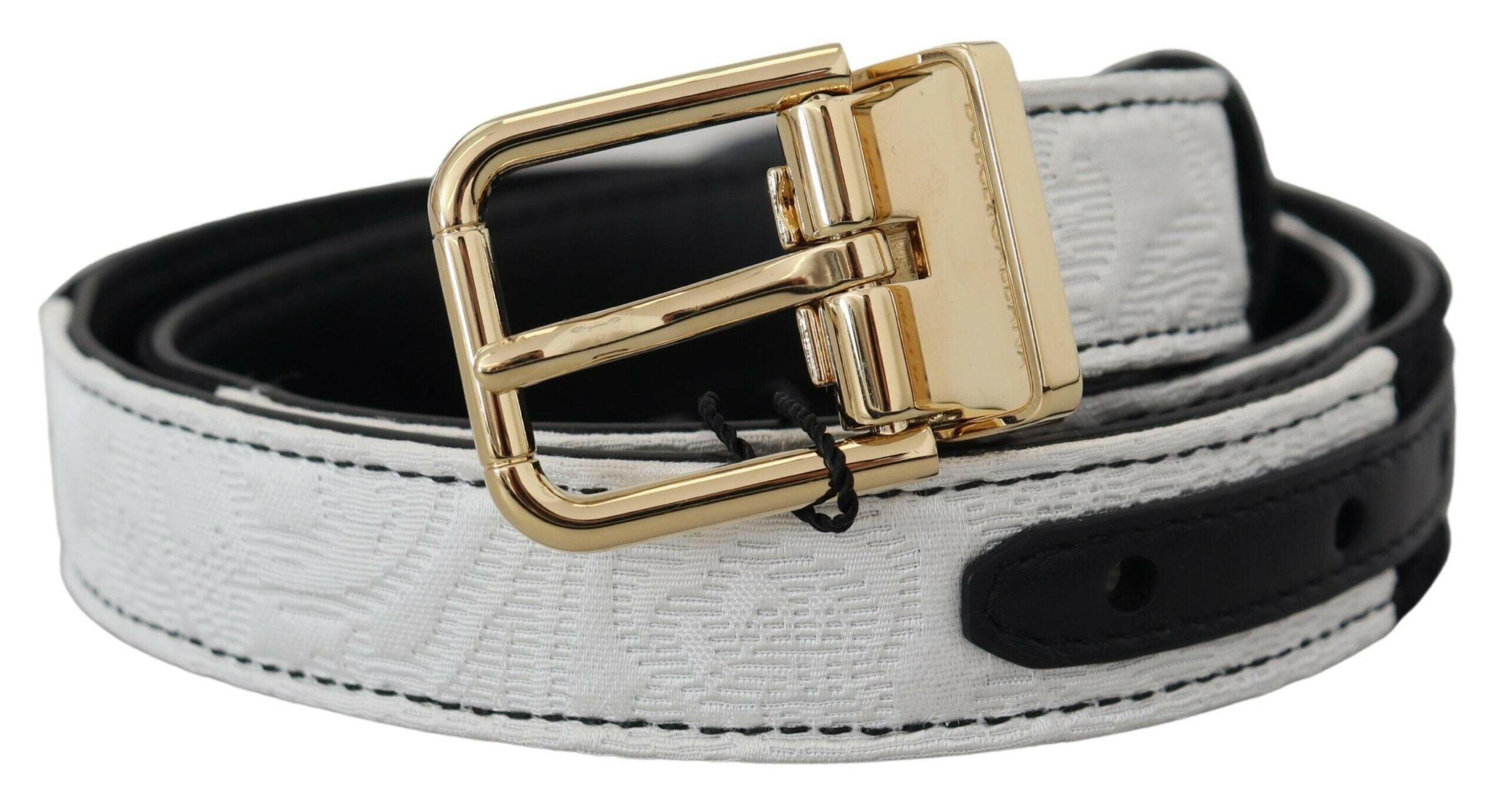 Dolce & Gabbana White Black Patchwork Gold Metal Buckle Belt -   -  Dolce & Gabbana.
