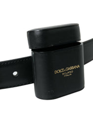 Dolce & Gabbana Black Leather Airpods Case Silver Buckle Belt -   -  Dolce & Gabbana.