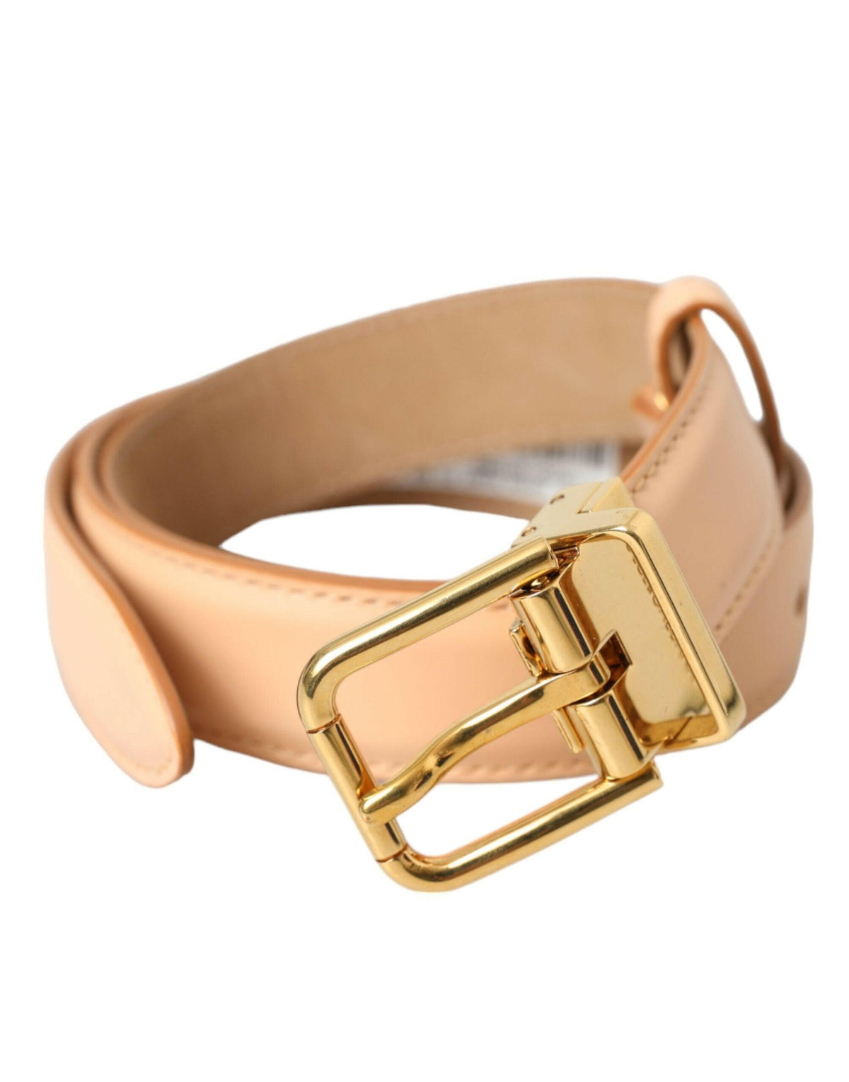 Dolce & Gabbana Beige Calfskin Leather Gold Metal Buckle Belt -   -  Dolce & Gabbana.