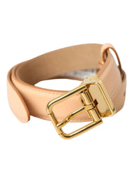 Dolce & Gabbana Beige Calfskin Leather Gold Metal Buckle Belt -   -  Dolce & Gabbana.