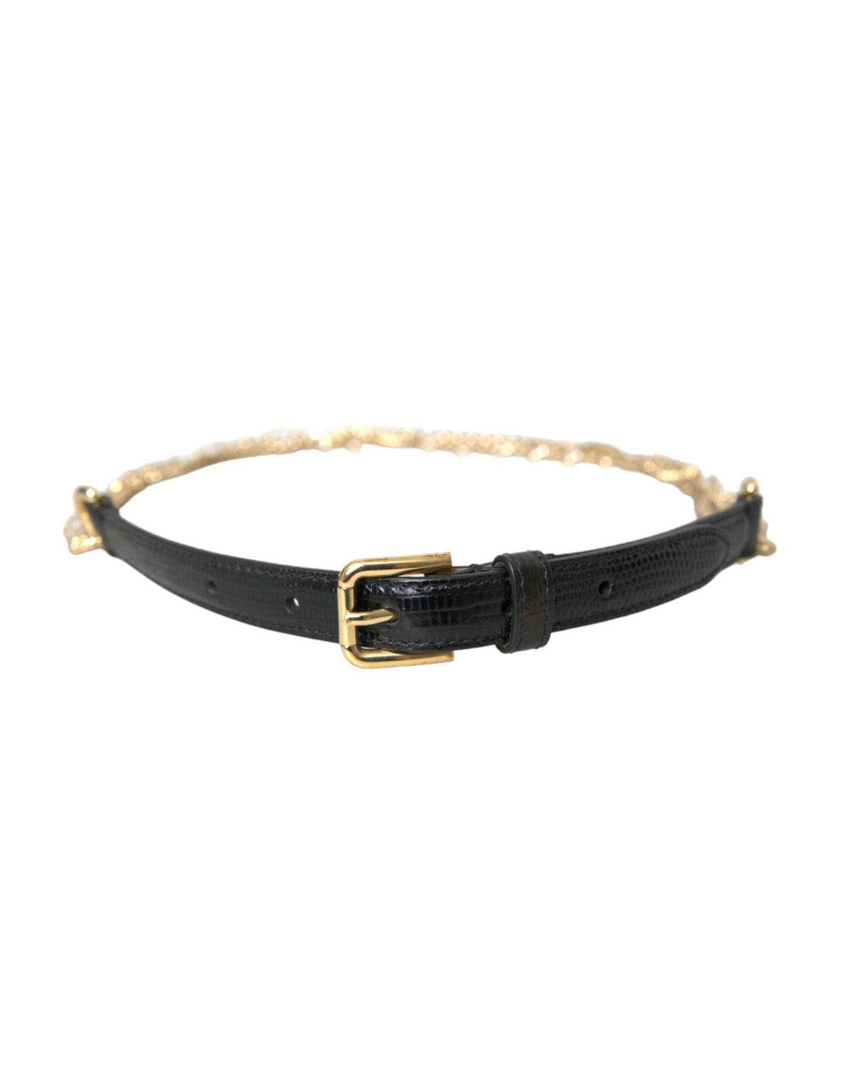 Dolce & Gabbana Black Leather Gold Chain Crystal Waist Women Belt -   -  Dolce & Gabbana.