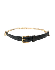 Dolce & Gabbana Black Leather Gold Chain Crystal Waist Women Belt -   -  Dolce & Gabbana.