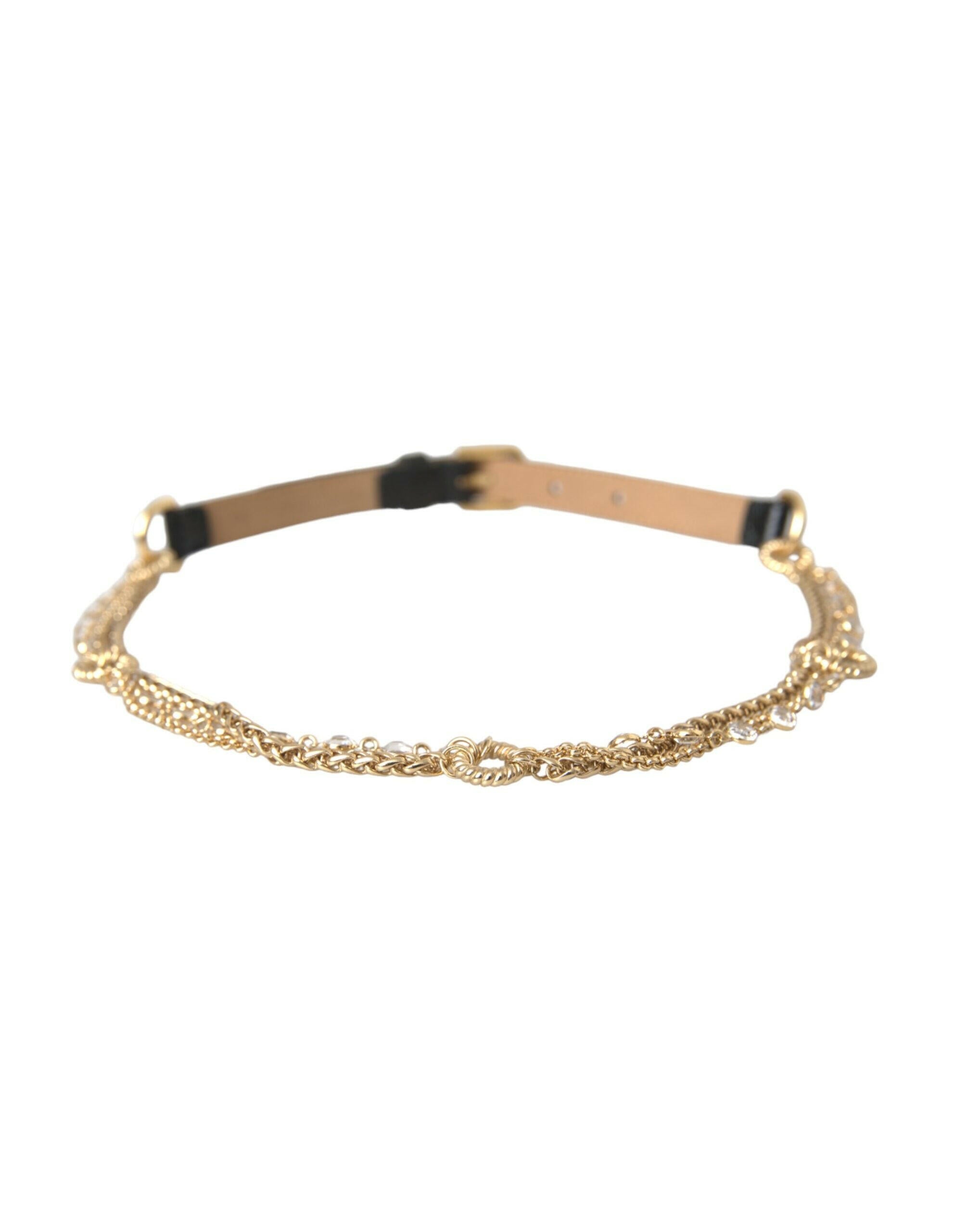 Dolce & Gabbana Black Leather Gold Chain Crystal Waist Women Belt -   -  Dolce & Gabbana. Dolce & Gabbana Black Leather Gold Chain Crystal Waist Women Belt -   -  Dolce & Gabbana.