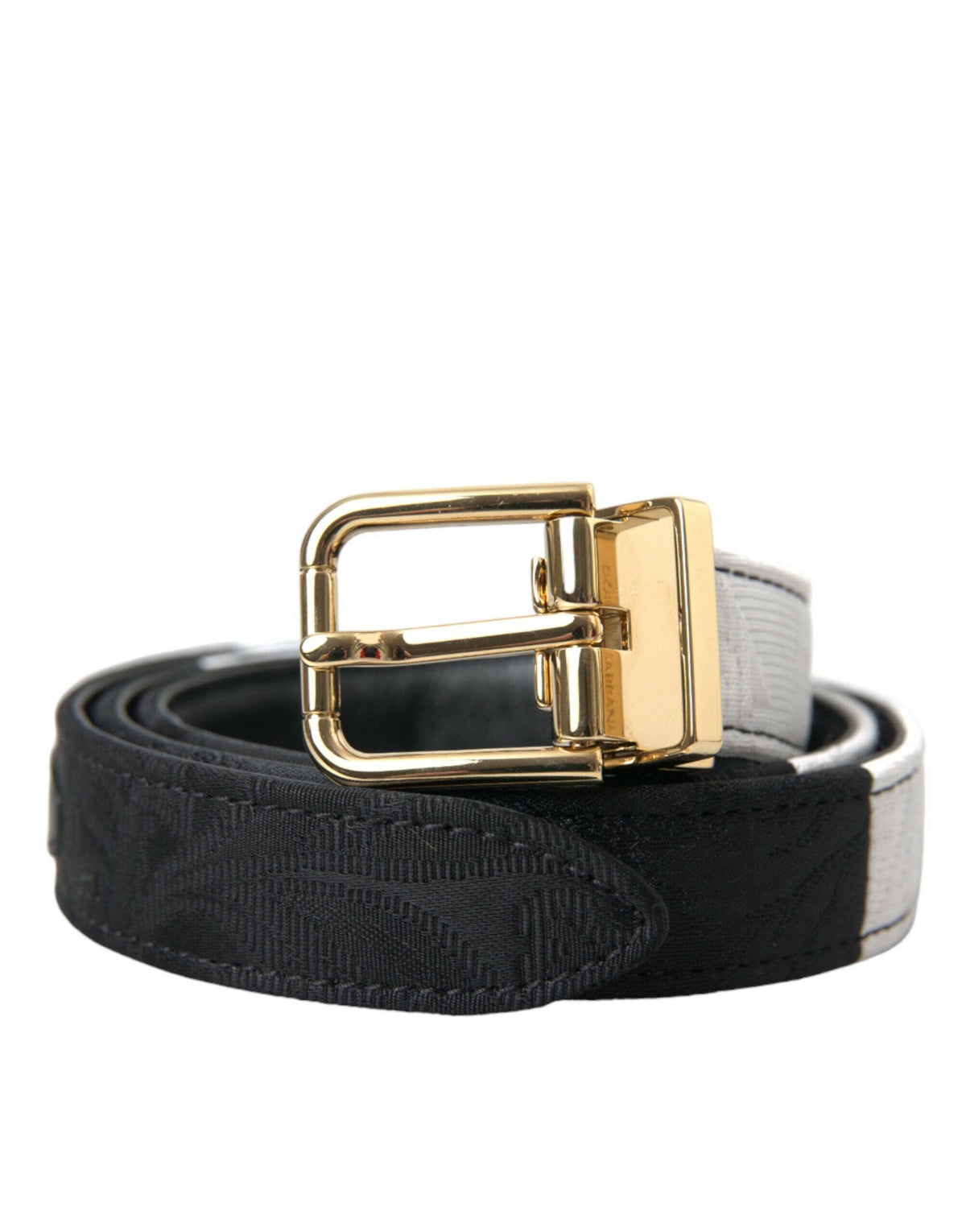 Dolce & Gabbana Black White Patchwork Gold Metal Buckle Belt -   -  Dolce & Gabbana.