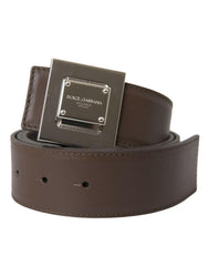 Dolce & Gabbana Brown Calf Leather Square Metal Buckle Belt -   -  Dolce & Gabbana.