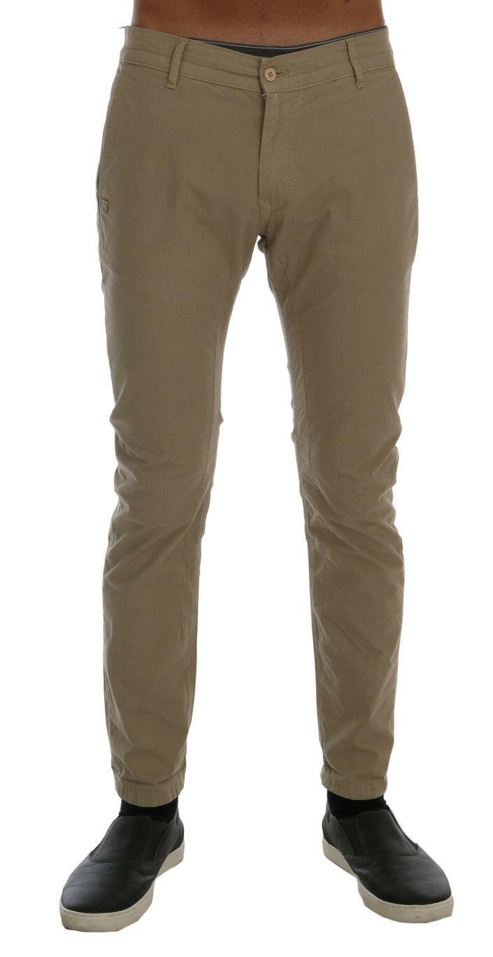 Daniele Alessandrini Beige Cotton Stretch Slim Fit Chinos -   -  Daniele Alessandrini.