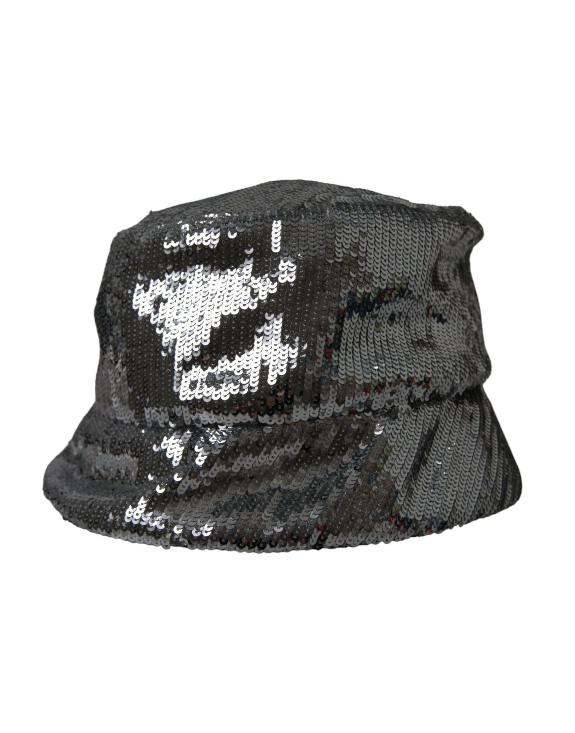 Dolce & Gabbana Silver Sequined Nylon Bucket Hat Men -   -  Dolce & Gabbana.