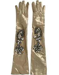 Dolce & Gabbana Beige Satin Crystal Elbow Length Gloves -   -  Dolce & Gabbana.
