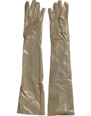 Dolce & Gabbana Beige Satin Crystal Elbow Length Gloves -   -  Dolce & Gabbana.