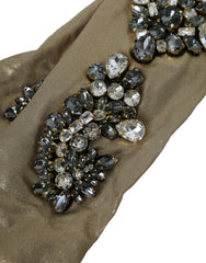 Dolce & Gabbana Beige Satin Crystal Elbow Length Gloves -   -  Dolce & Gabbana.